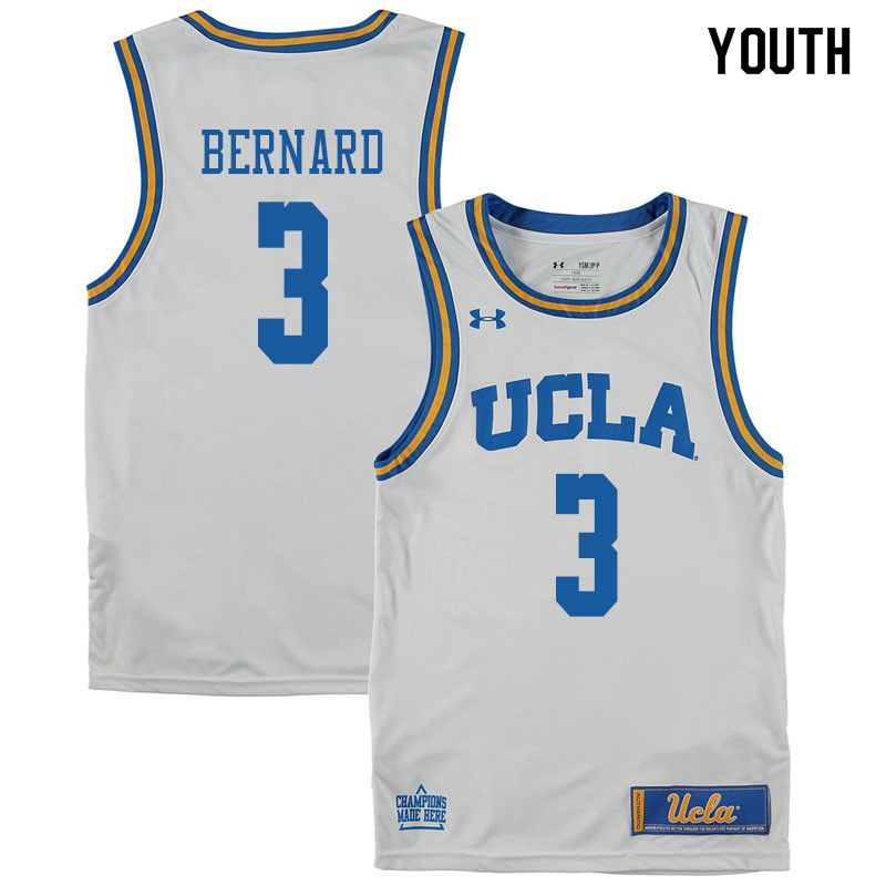 Youth #3 Jules Bernard UCLA Bruins College Basketball Jerseys Sale-White